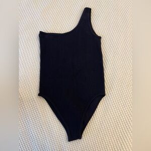 Zara Black Ribbed One-Shoulder Bodysuit